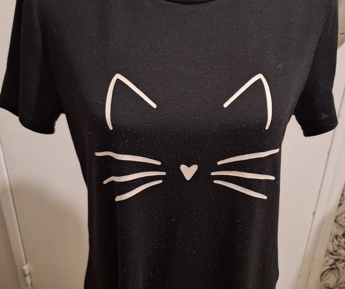 Chemise de nuit noire imprimée tête de chat - photo numéro 2