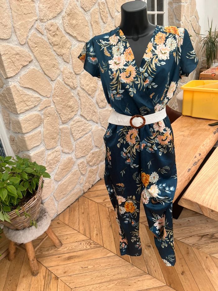 Millenium Combi taille S 36 femme bleu marine fleurs pantalon combinaison - photo numéro 5