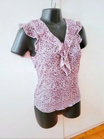 Tee shirt débardeur top haut violet lilas motifs fleur lolita taille M 38 froufrou