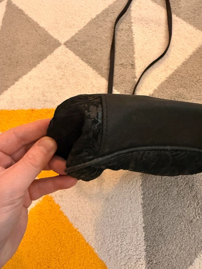 Sac à bandoulière en cuir et tissus noir vintage - photo numéro 6