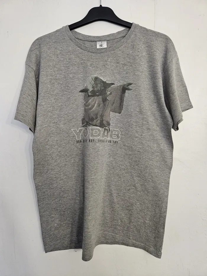 T-shirt manches courtes homme - Taille M / 38 - B&C (Star Wars) - Gris floqué Yoda