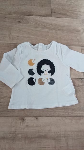 Tee-shirt manches longues Blanc Hérisson Obaïbi 12 Mois