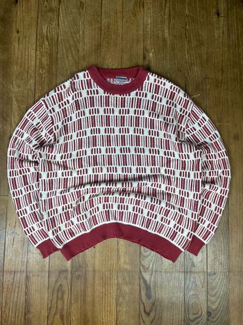 Pull vintage maille 100% coton motifs crème bordeaux S
