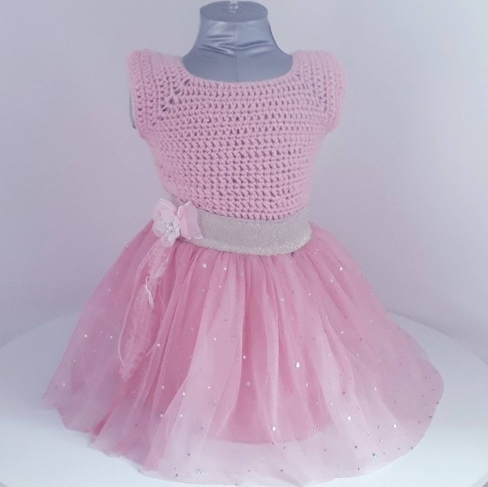 Vêtement ensemble robe tulle tricot fait main bébé fille 18 mois