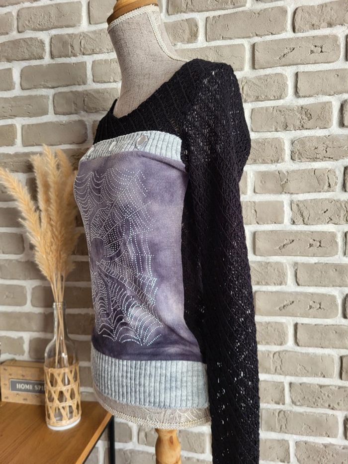 Pull vintage maille crochet et strass - photo numéro 8