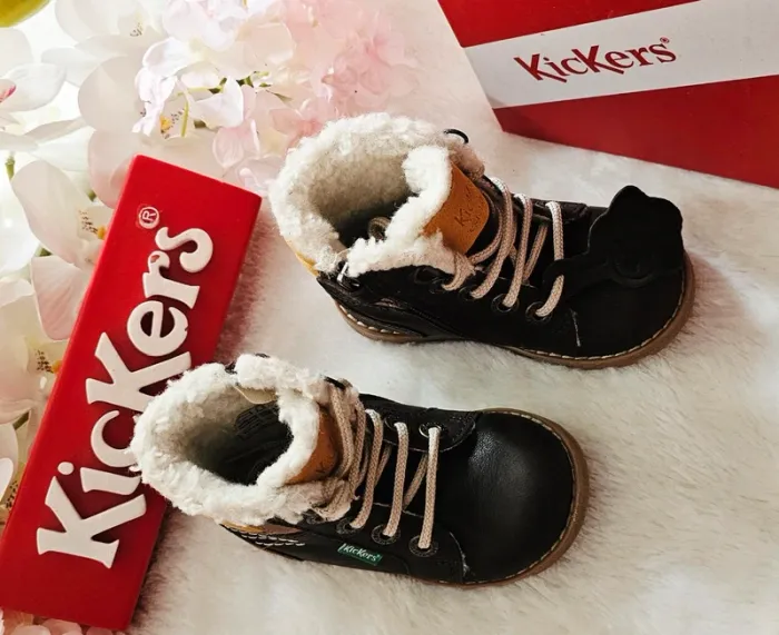 Bottes Bottines Cuir Zip Fourrées 1er pas 👣 Kickers T21 - photo numéro 3