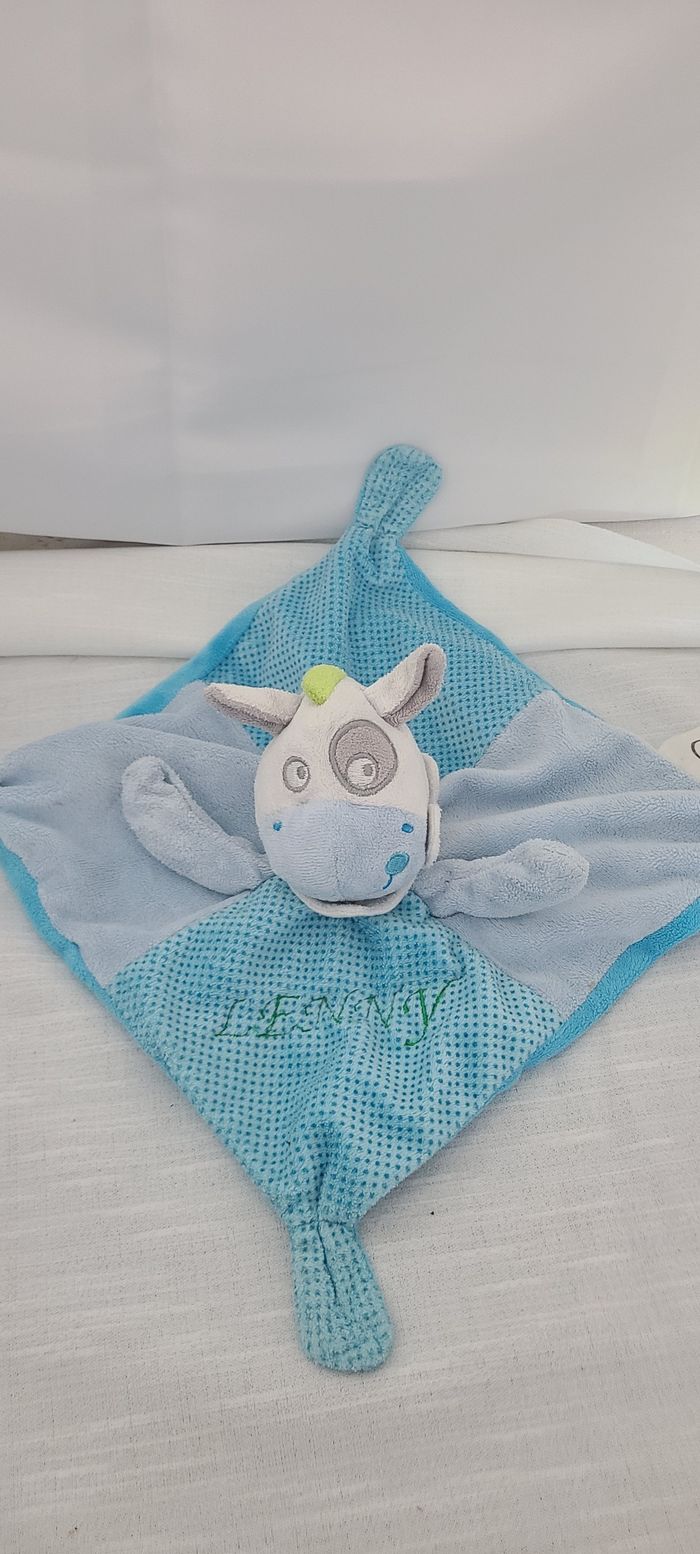 Doudou plat cheval âne MOTS D'ENFANTS bleu pois cocard Leclerc - photo numéro 2