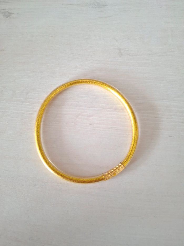 Bracelet jonc bouddhiste tibetain plastique brillant pailleté doree - photo numéro 2