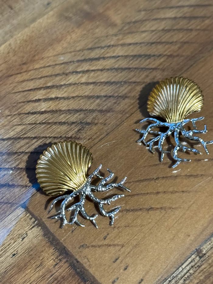 Paire de boucles d’oreilles coquillage de la mer acier inoxydable or et argent mile Mila - photo numéro 2