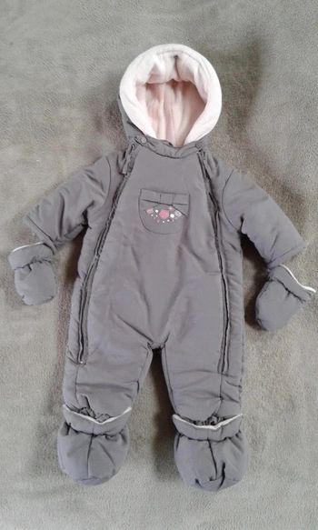 Combipilote / Combinaison taupe et rose Mini Adelie 3 mois