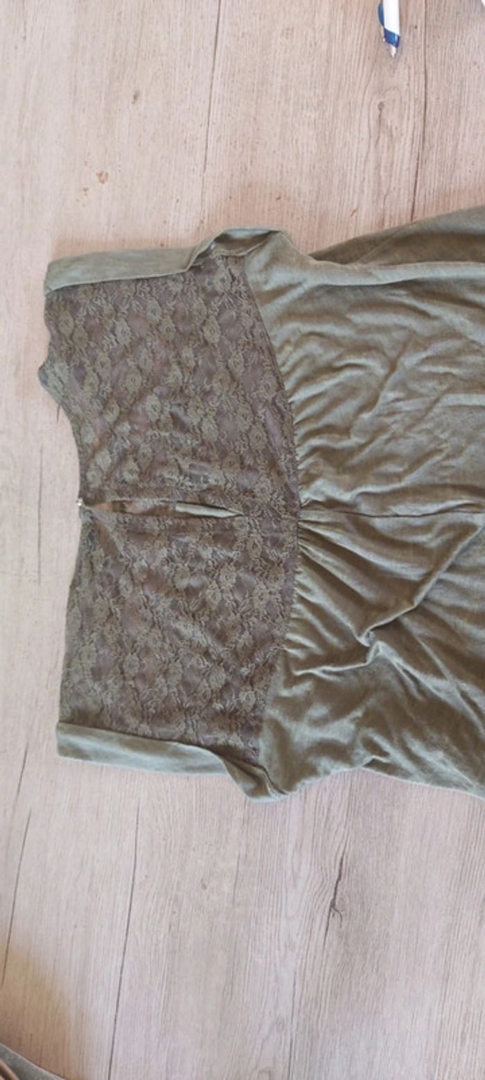 T shirt sans manche, kaki, avec broderie, taille S - photo numéro 4