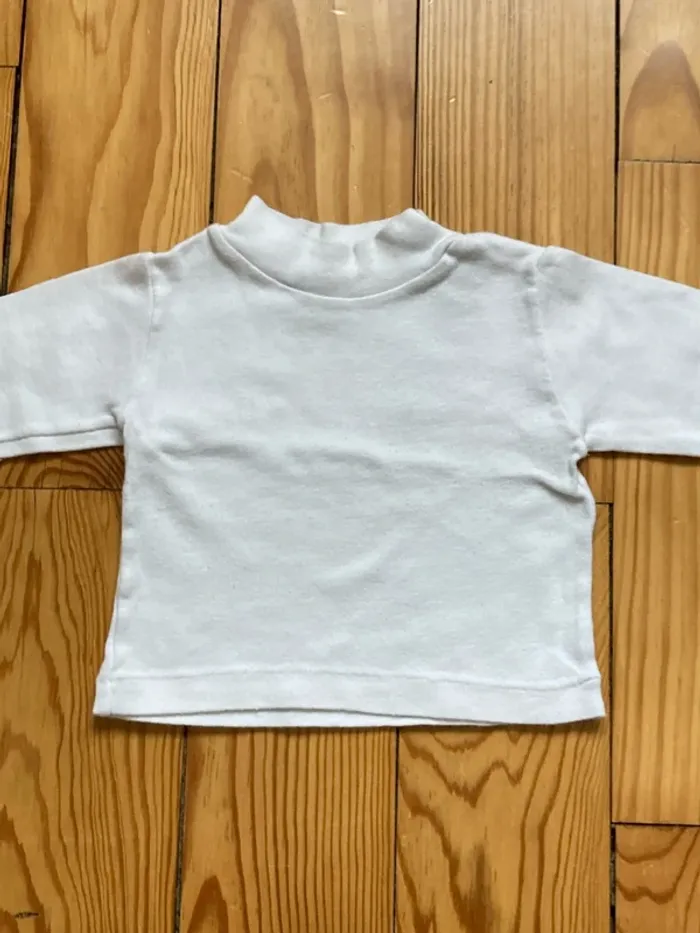 Tee-shirt col montant 6 mois blanc uni mixte - photo numéro 2
