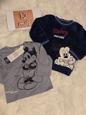Neufs💙🤩😍 sweat polaire et teeshirt ml disney /mickey 12 mois💙😍🤩