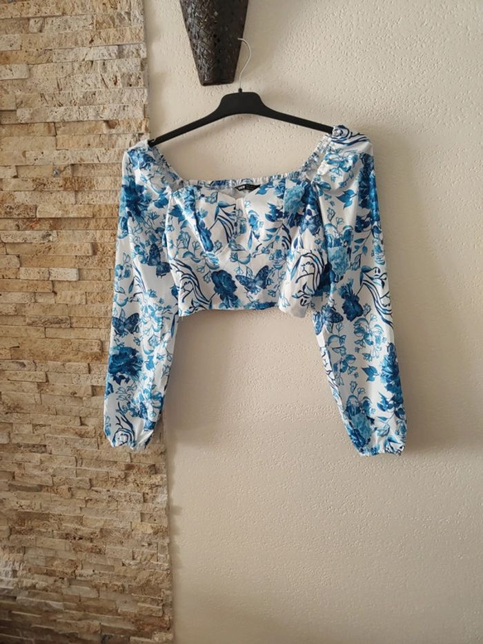 Haut court blanc et bleu xs