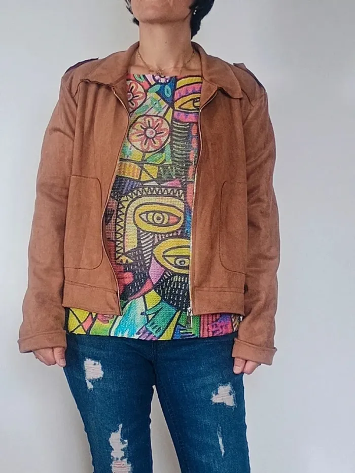 veste femme facon daim Marron T44