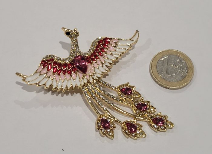 BROCHE PHENIX ROSE CLAIR STRASS ! NEUF ! - photo numéro 3