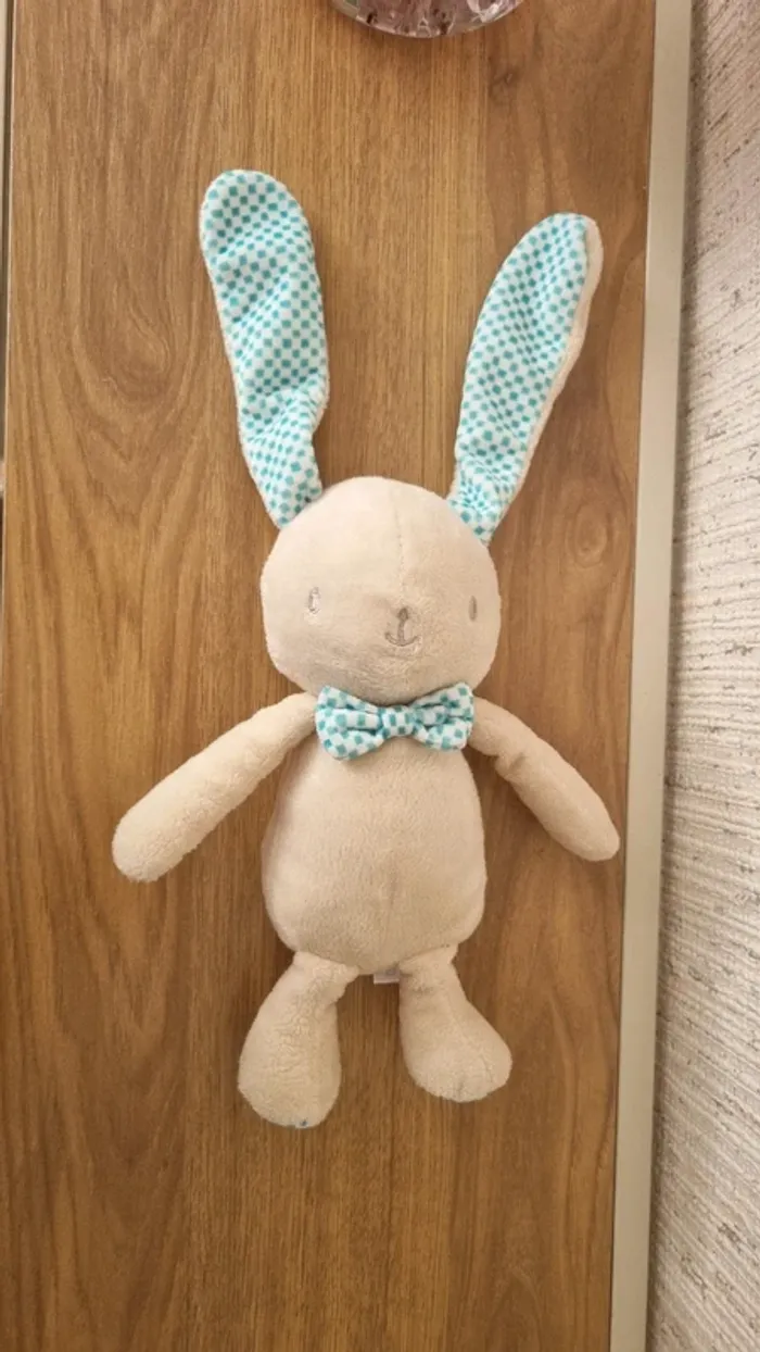 Peluche lapin crème avec nœud klorane - photo numéro 9