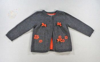 Gilet cardigan tricot gris foncé rouge fleurs nœuds Orchestra 6 mois 67 cm fille