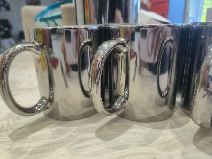 Lot de 6 tasses en céramique effet miroir chromé Neuves. - photo numéro 2