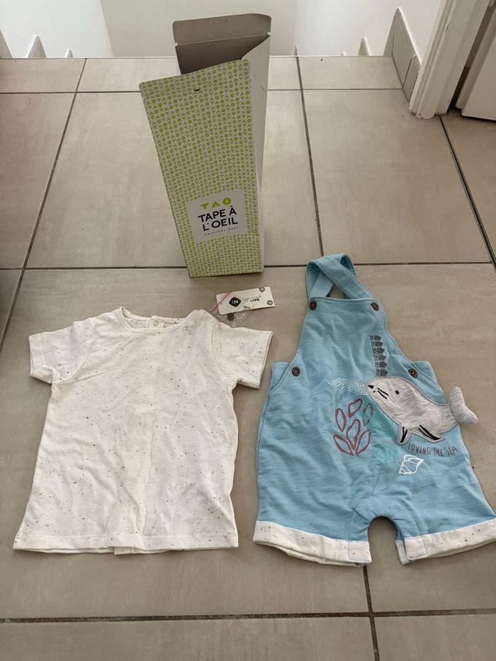 Neuf avec étiquettes et emballage cadeau ensemble salopette et t-shirt taille 12 mois - photo numéro 3