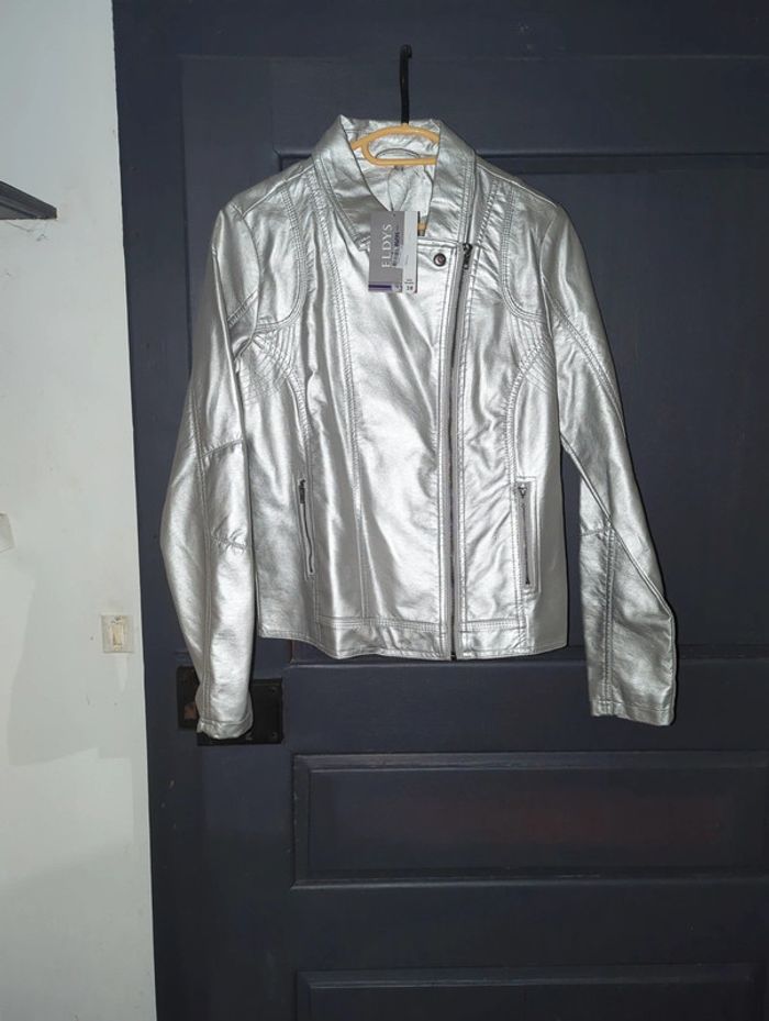 Veste simili cuir argentée - photo numéro 2