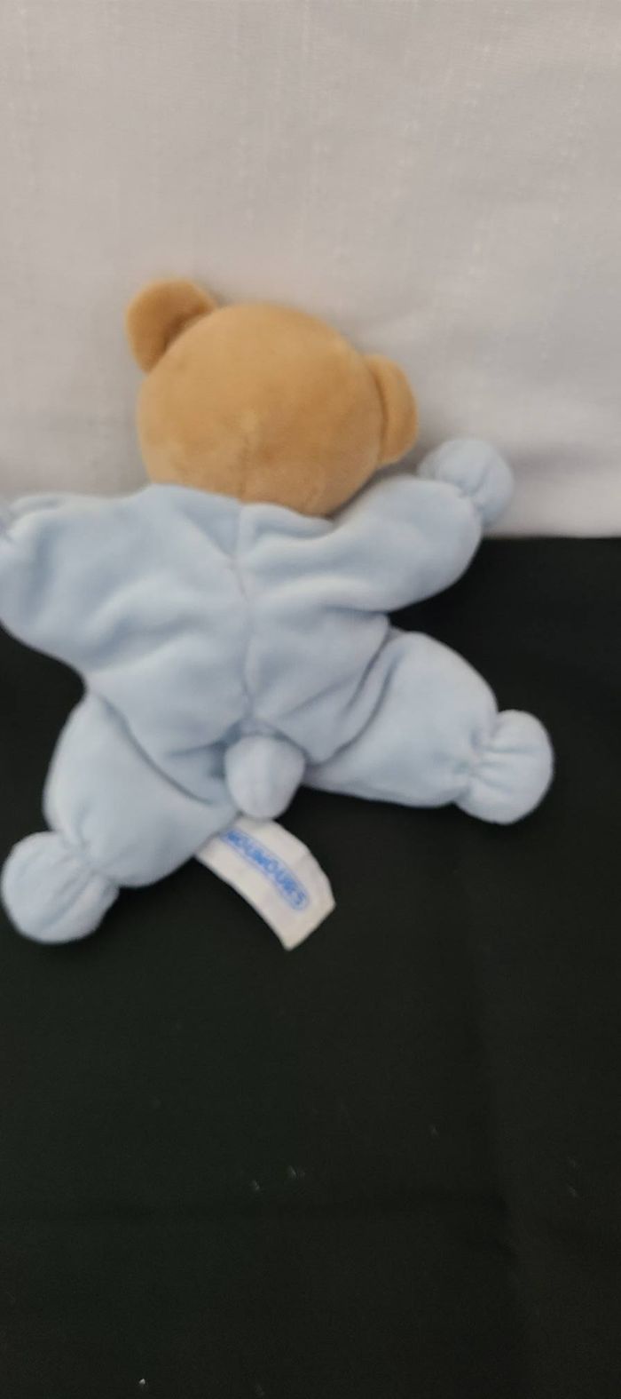 Doudou semi plat ours bleu coeur jaune NOUNOURS - photo numéro 3