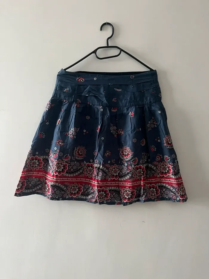 Jupe bohème bleu foncé à motifs – Taille 38