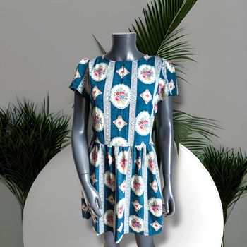 Robe - vintage - bleu- fleuri