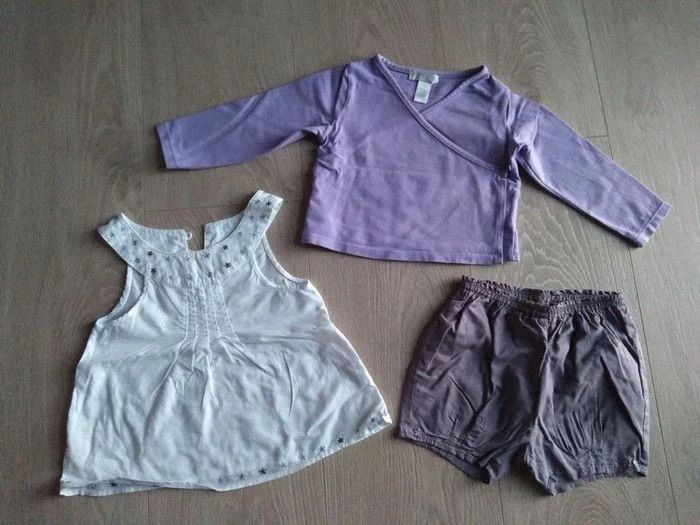 Ensemble 3 pièces été blouse short gilet Obaïbi 12 mois