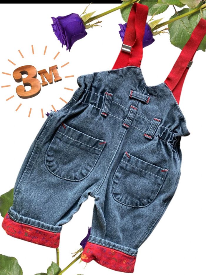 Salopette jean et rouge - TEX - 3 mois - photo numéro 2