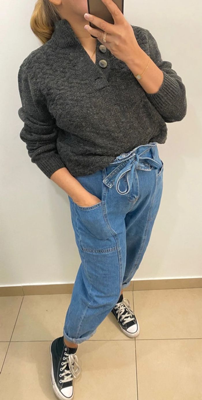 Superbe Pull Gris Chiné Avec  Boutons Taille M - photo numéro 6