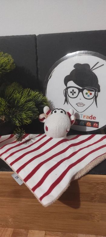 doudou vache armor lux marron beige blanc rouge rayé rayure Corne Iffig Carré