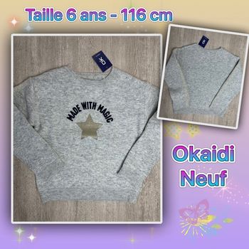 Pull hiver made with magic - taille 6 - 116 cm - neuf Okaidi