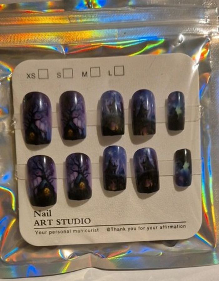 🦇 Faux ongles Halloween Magie & Mystère – 24 pièces pour un look féerique et envoûtant 💜🌲 - photo numéro 6