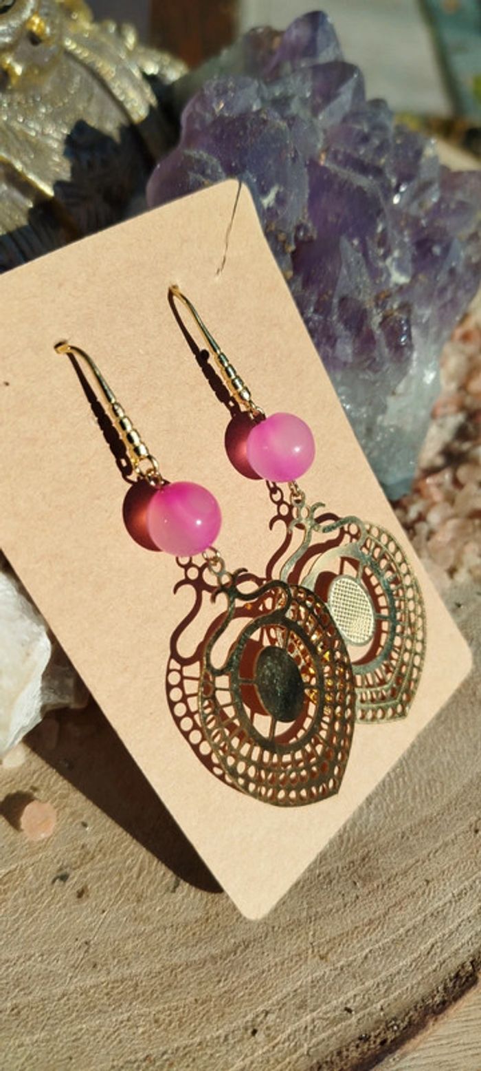 Boucles d'oreilles p/Or Agate Rayée - photo numéro 4
