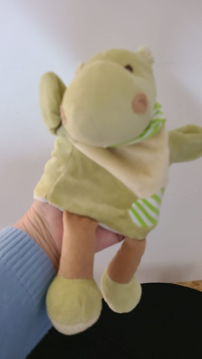 Doudou marionnette Hippopotame vert beige JJA - photo numéro 4