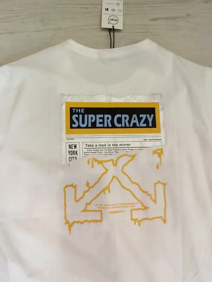Tee shirt blanc et jaune pour homme S - photo numéro 5