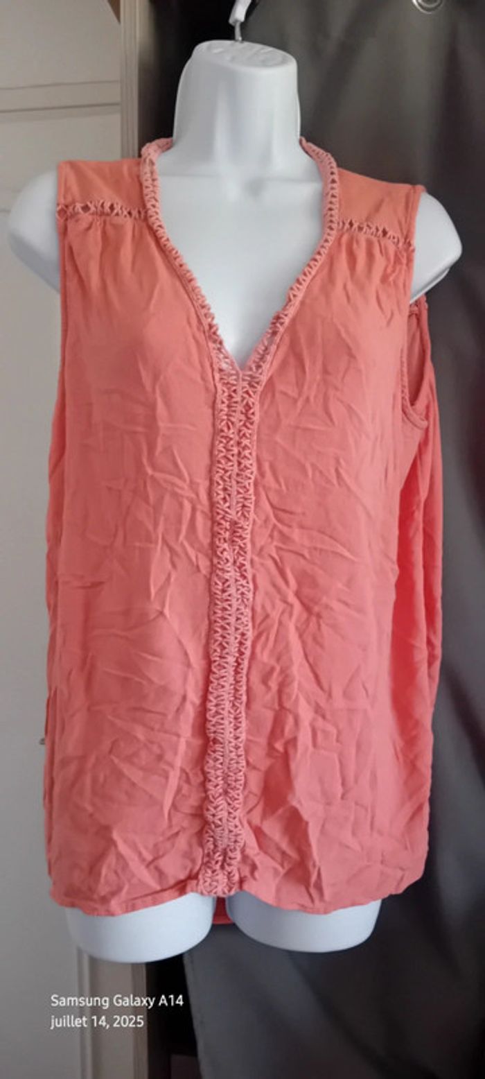 Tunique sans manches assymetrique bandes ajourées rose femme XL camaïeu - photo numéro 2