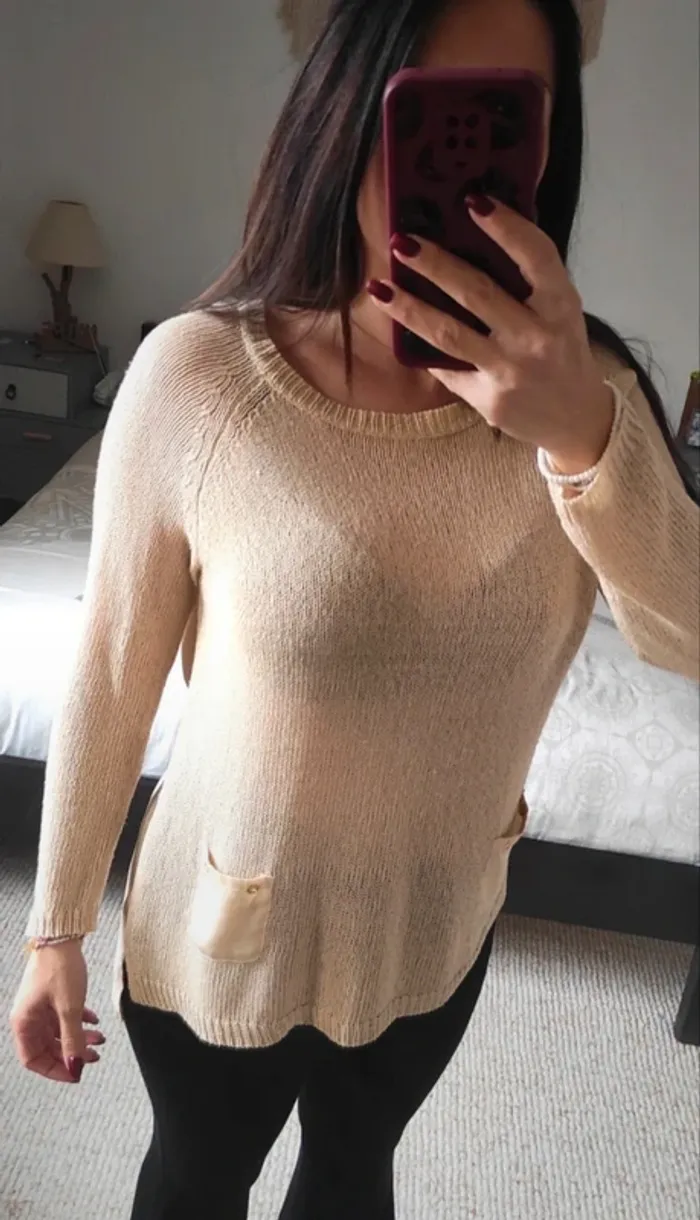 Pull Riu beige T5 maille et voile - photo numéro 2
