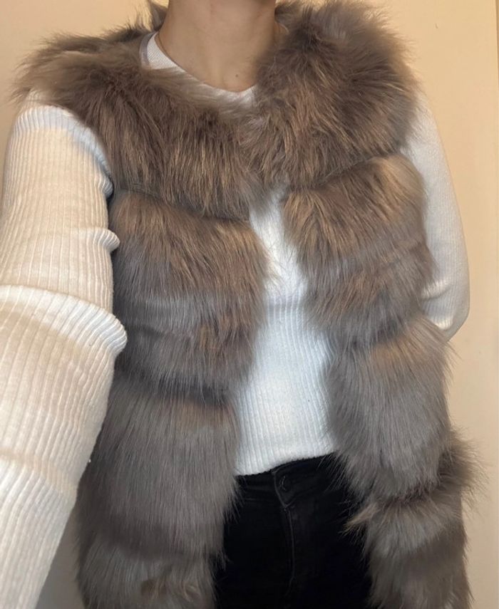 Veste fausse fourrure sans manches Gris taille Xs