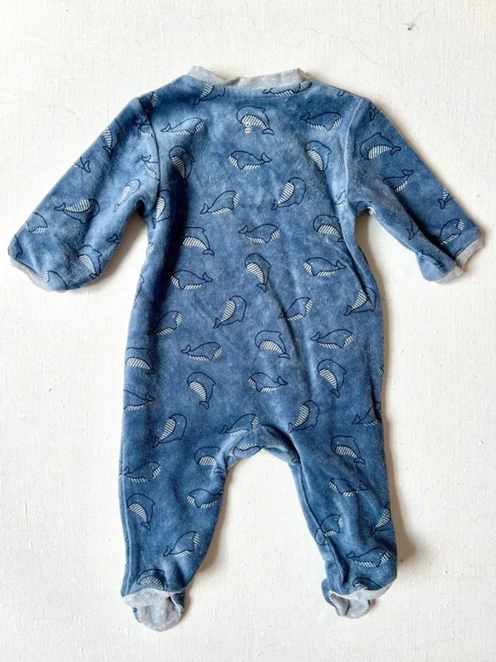 Lot 2 pyjamas Obaïbi 3 mois 59 cm – baleines & pingouins - bleu et gris – très bon état - photo numéro 5