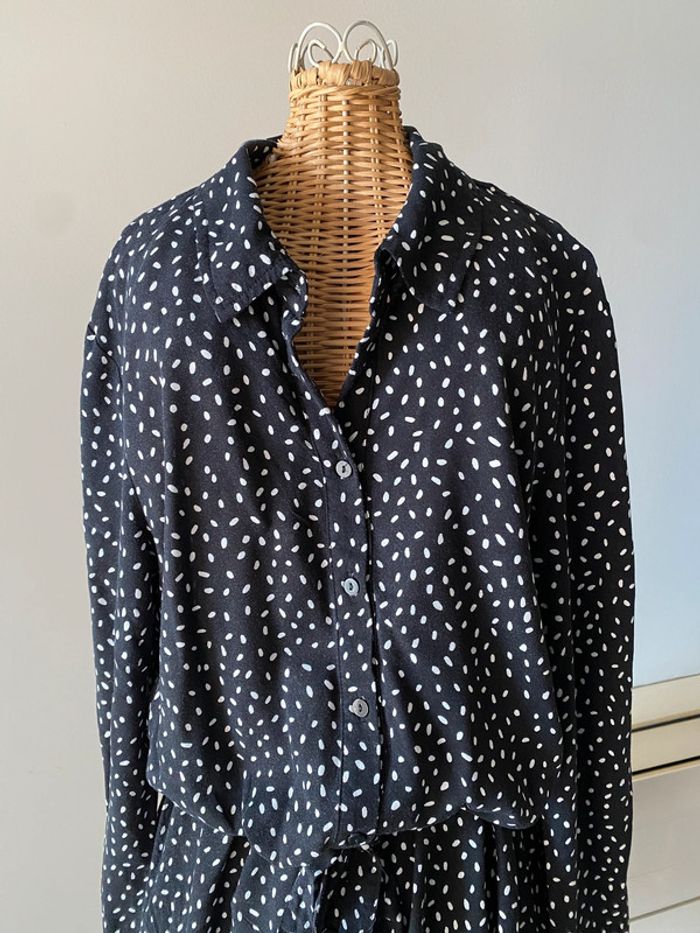 Robe chemise Promod noire à pois blanc avec ceinture taille 34 - photo numéro 6