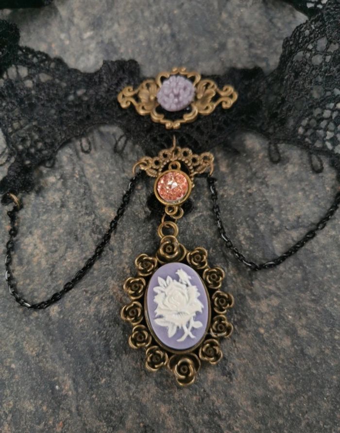 A38 Collier pendentif camay gothic rétro vintage noir - photo numéro 2