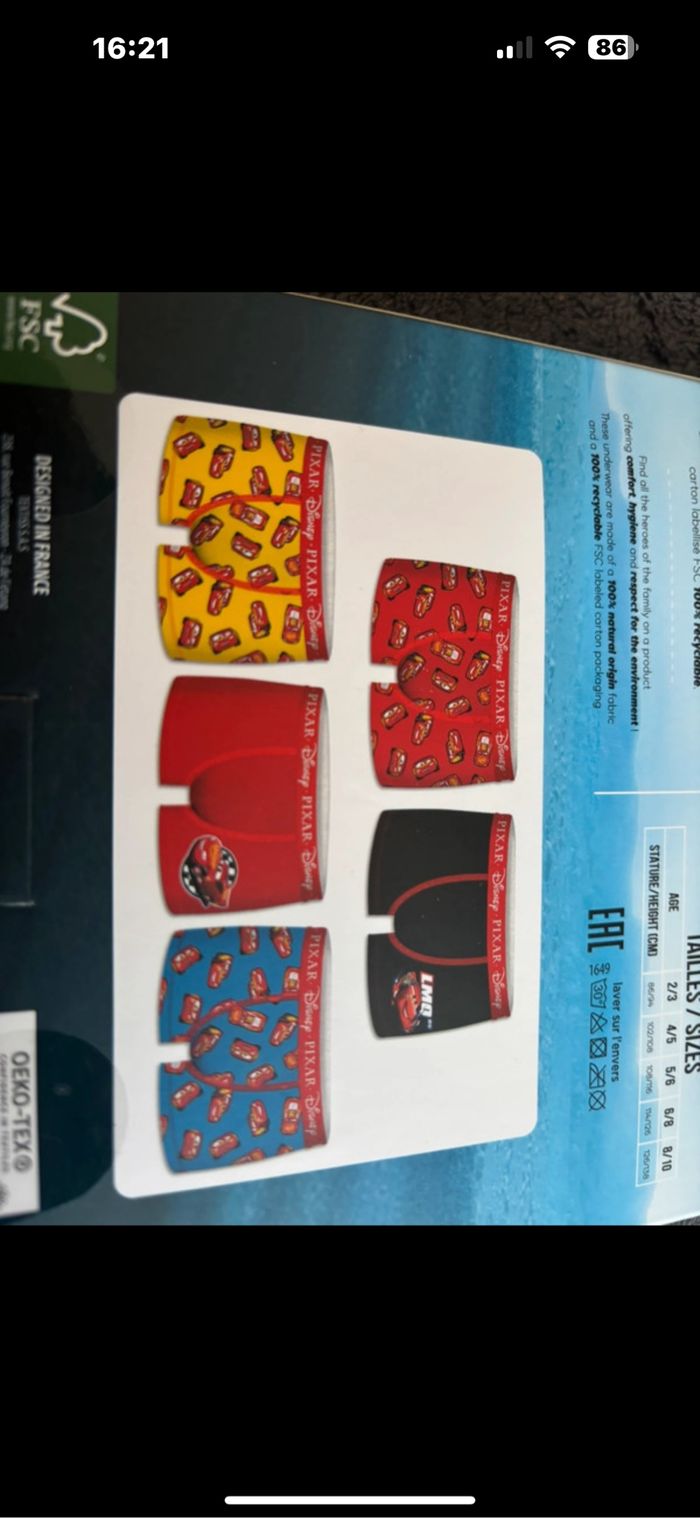 Boîte de coffret de cinq Boxers Cars marque Disney taille 4/5 ans 100 % coton - photo numéro 10