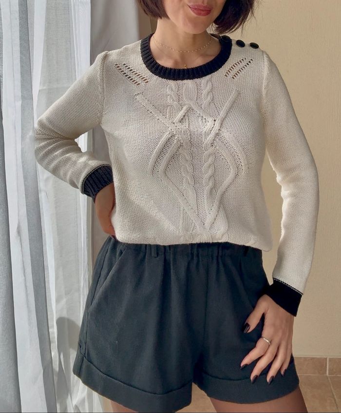 Pull Kookaï torsadé blanc et noir taille 0 très bon état - photo numéro 4