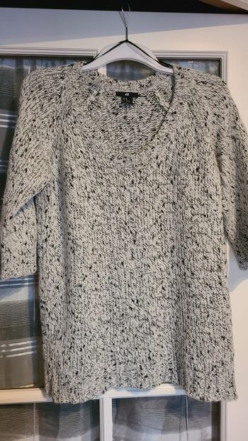 Pull tunique gris chiné manches 3/4 femme