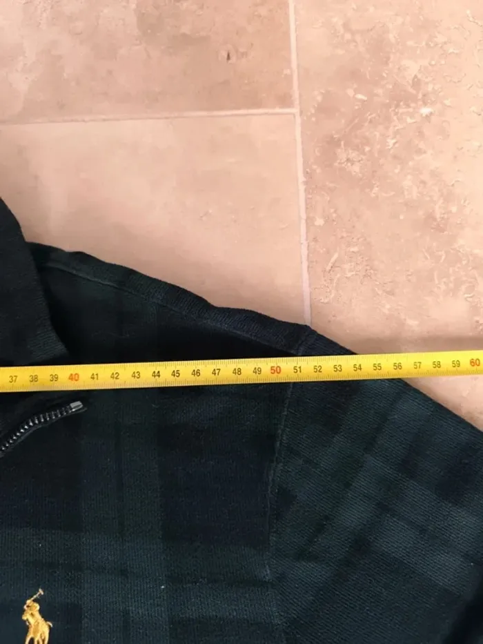 Pull quart Zip homme écossais L Ralph Lauren vert motif carreaux logo jaune excellent état - photo numéro 8