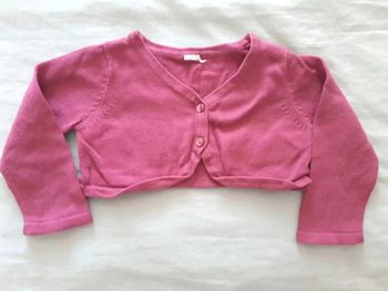 Gilet boléro court manches longues en coton rose bébé fille 12 mois