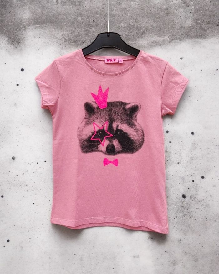 T-shirt fille 10 ans rose paillettes raton laveur NKY neuf