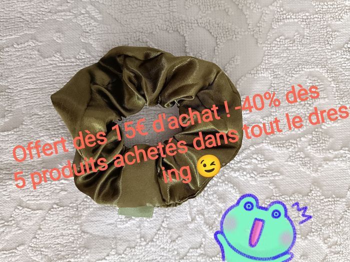 Chouchou élastique vert kaki satiné - photo numéro 2